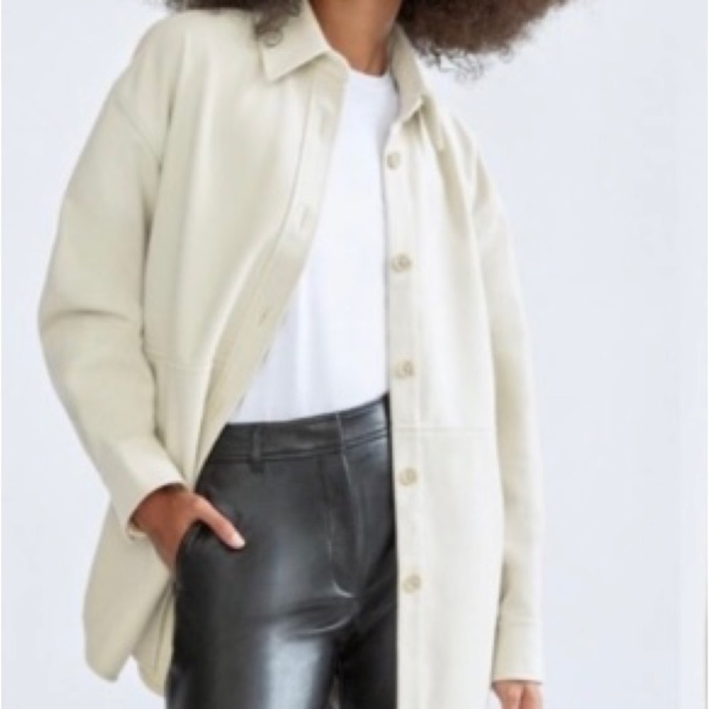 New Babaton Aritzia Pelli Vegan Leather Shirt Jacket-Silver Birch-L